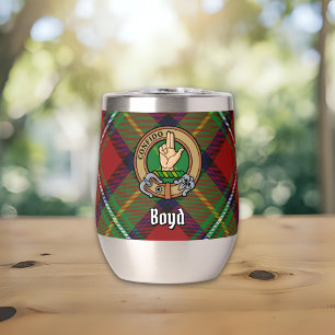 Clan Boyd Crest over Tartan Thermal Wine Tumbler