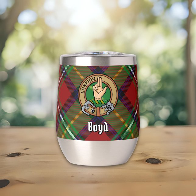 Clan Boyd Crest over Tartan Thermal Wine Tumbler (Creator Uploaded)