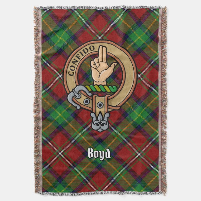 Clan Boyd Crest over Tartan Throw Blanket (Front Vertical)