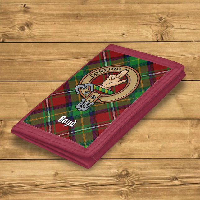 Clan Boyd Crest over Tartan Trifold Wallet (Creator Uploaded)