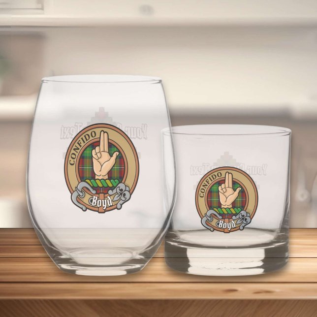 Clan Boyd Crest over Tartan Whiskey Glass (Creator Uploaded)