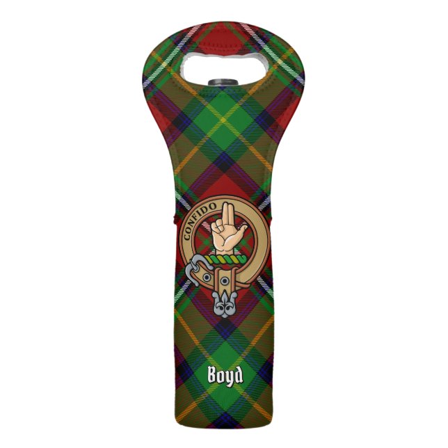 Clan Boyd Crest over Tartan Wine Bag (Front)