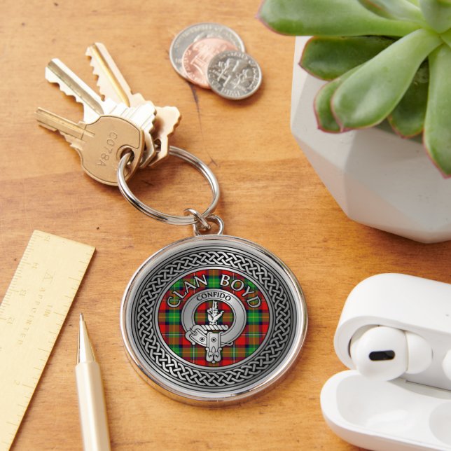 Clan Boyd Crest & Tartan Knot Keychain (Desk)