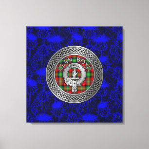 Clan Boyd Crest & Tartan Knot on Thistle Canvas Print
