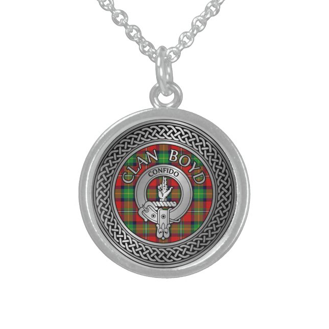 Clan Boyd Crest & Tartan Knot Sterling Silver Necklace (Front)
