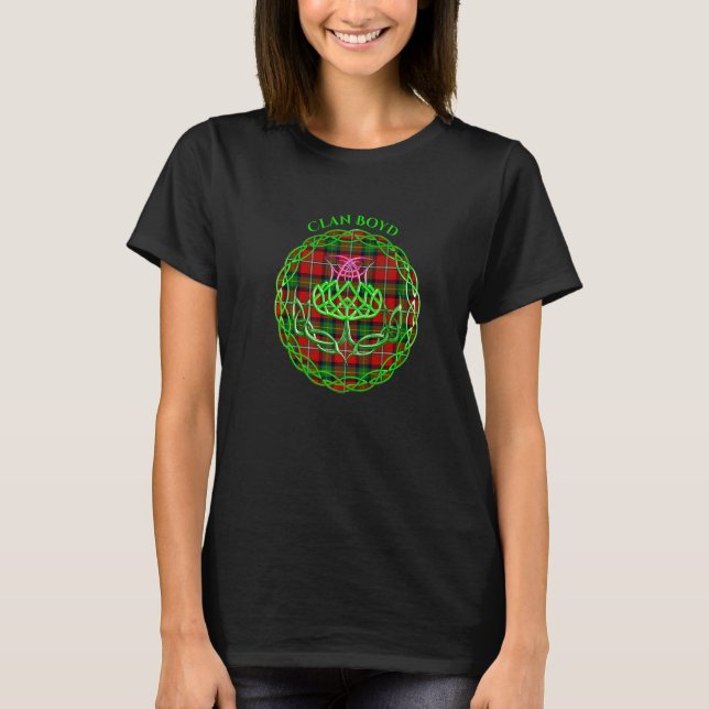 Clan Boyd Scottish Tartan Celtic Thistle T-Shirt (Front)