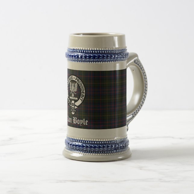 Clan Boyle Crest Badge & Tartan   Beer Stein (Front Right)