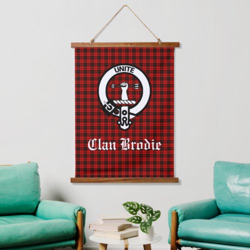Clan Brodie Crest Badge and Tartan  Hanging Tapestry