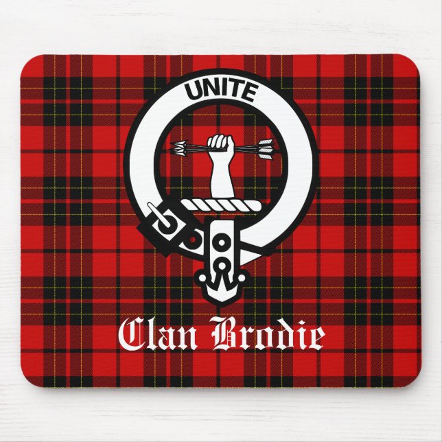 Clan Brodie Crest Badge and Tartan Mouse Pad (Front)