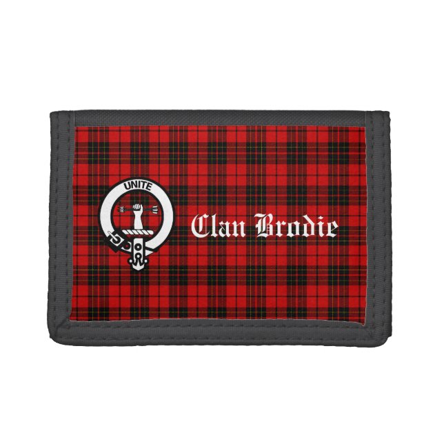 Clan Brodie Crest Badge and Tartan  Trifold Wallet (Front)