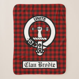 Clan Brodie Crest Badge & Tartan Sherpa Blanket