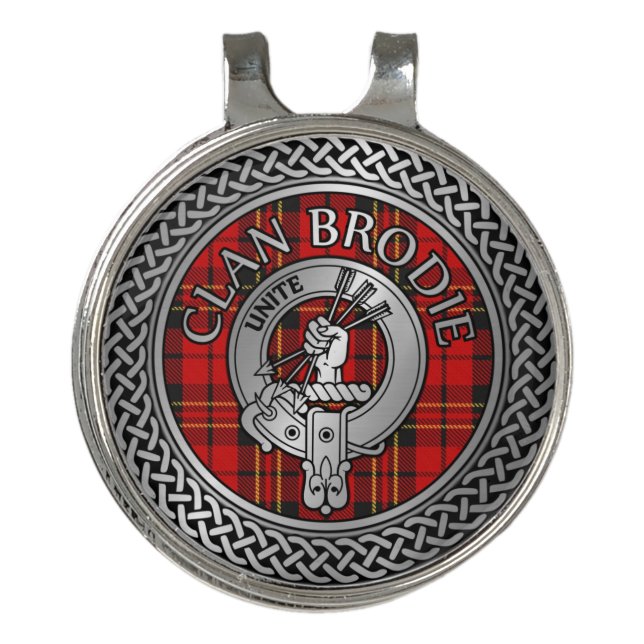 Clan Brodie Crest & Tartan Knot Golf Hat Clip (Front)