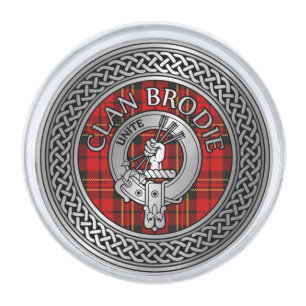 Clan Brodie Crest & Tartan Knot Silver Finish Lapel Pin