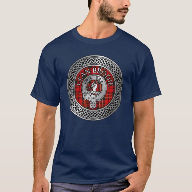 Clan Brodie Crest & Tartan Knot T-Shirt (Front)