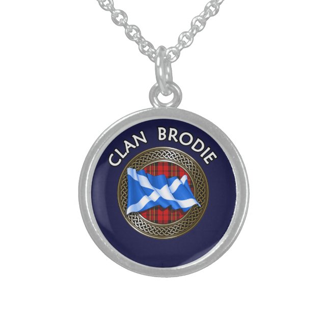 Clan Brodie Tartan Knot & Flag Sterling Silver Necklace (Front)