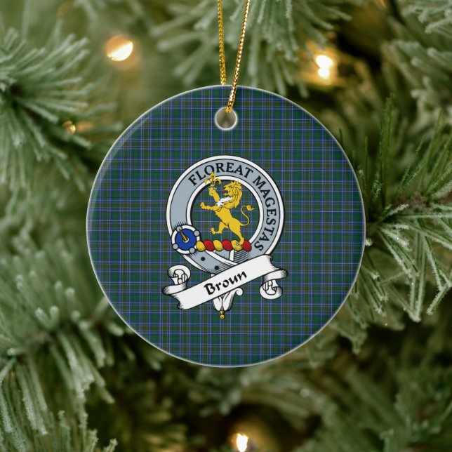 Clan Broun Badge Tartan Plaid Ceramic Ornament (Tree)