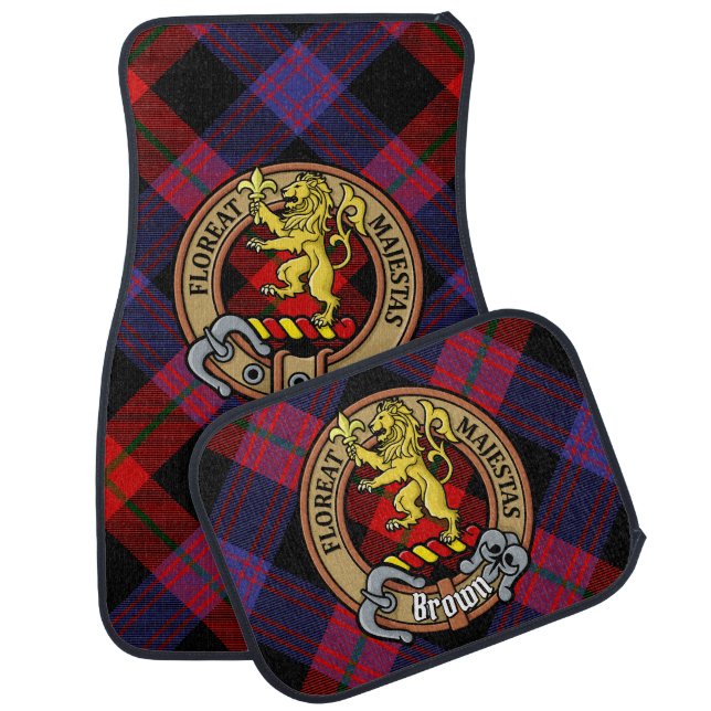 Clan Brown Crest over Tartan Car Floor Mat (Set)