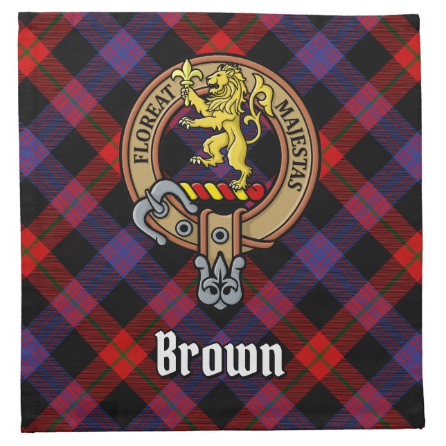 Clan Brown Crest over Tartan Cloth Napkin (Front)