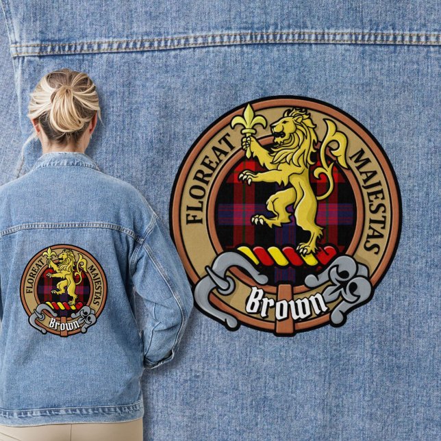 Clan Brown Crest over Tartan Denim Jacket (Creator Uploaded)