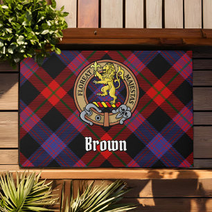 Clan Brown Crest over Tartan Doormat