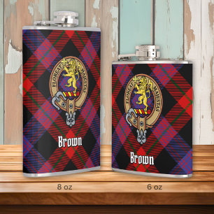 Clan Brown Crest over Tartan Flask