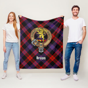 Clan Brown Crest over Tartan Fleece Blanket