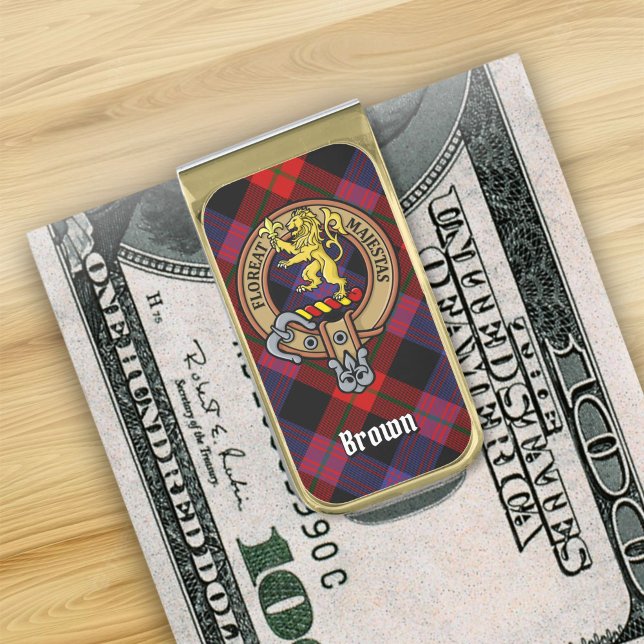 Clan Brown Crest over Tartan Gold Finish Money Clip (Creator Uploaded)