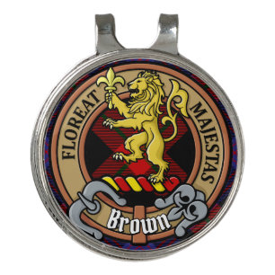 Clan Brown Crest over Tartan Golf Hat Clip