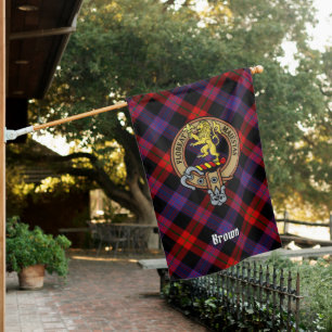 Clan Brown Crest over Tartan House Flag