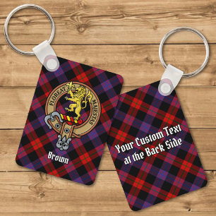 Clan Brown Crest over Tartan Keychain