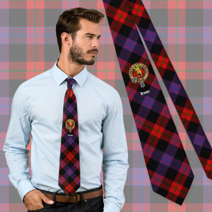 Clan Brown Crest over Tartan Neck Tie