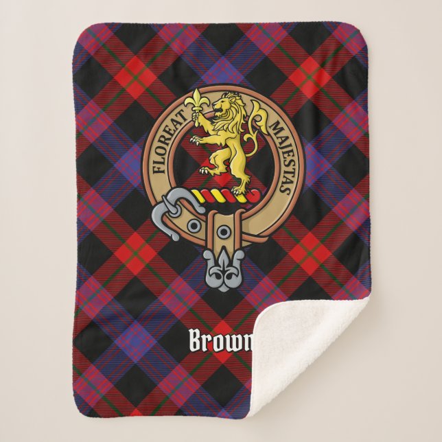 Clan Brown Crest over Tartan Sherpa Blanket (Front)