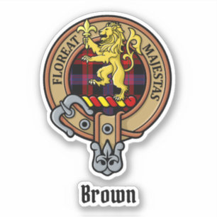 Clan Brown Crest over Tartan Sticker