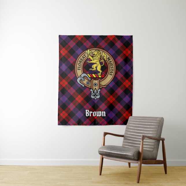 Clan Brown Crest over Tartan Tapestry (In Situ)