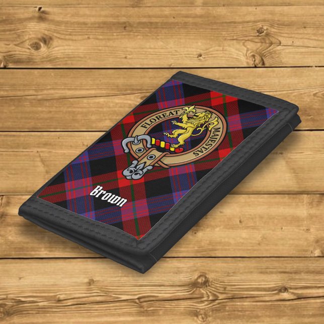 Clan Brown Crest over Tartan Trifold Wallet (Creator Uploaded)