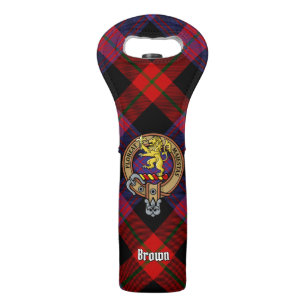 Clan Brown Crest over Tartan Wine Bag