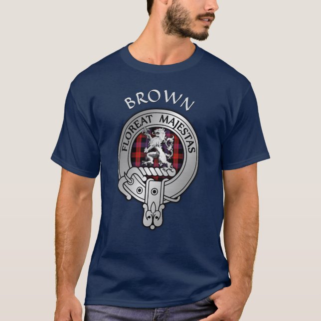 Clan Brown Crest & Tartan T-Shirt (Front)