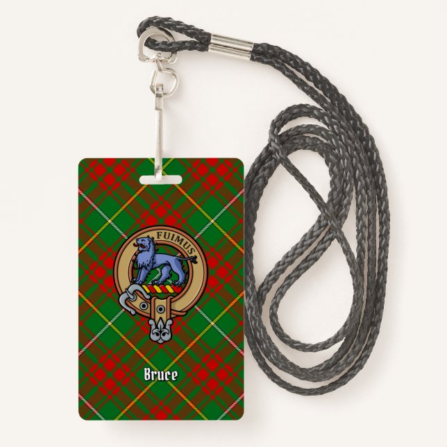 Clan Bruce Crest over Hunting Tartan Badge (Front with Lanyard)