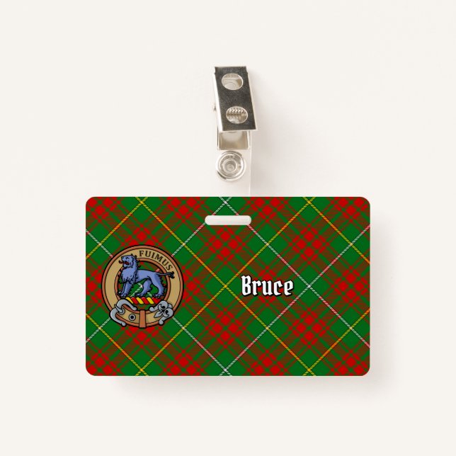 Clan Bruce Crest over Hunting Tartan Badge (Front with Clip)