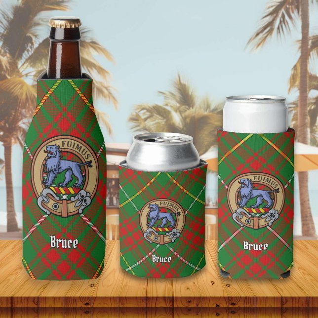 Clan Bruce Crest over Hunting Tartan Bottle Cooler (Creator Uploaded)