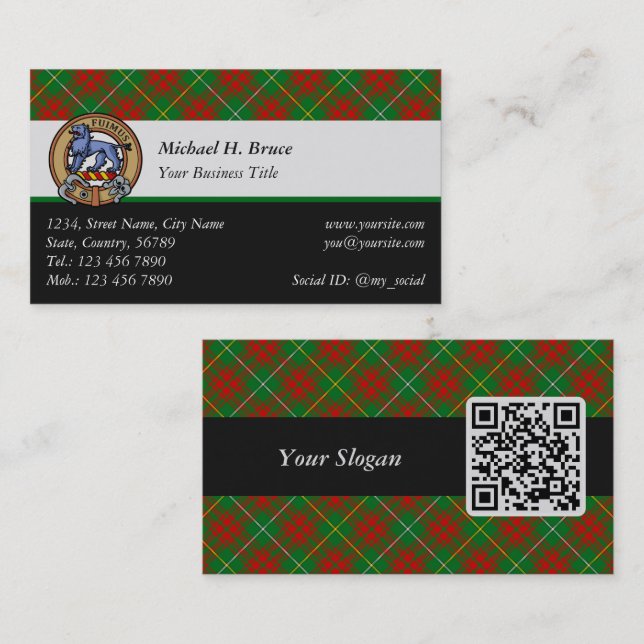 Clan Bruce Crest over Hunting Tartan Business Card (Front/Back)