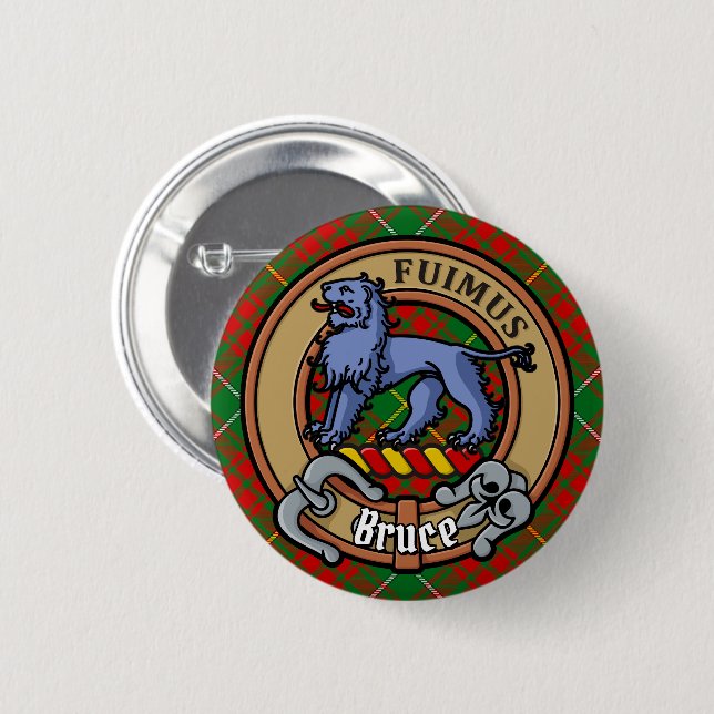 Clan Bruce Crest over Hunting Tartan Button (Front & Back)