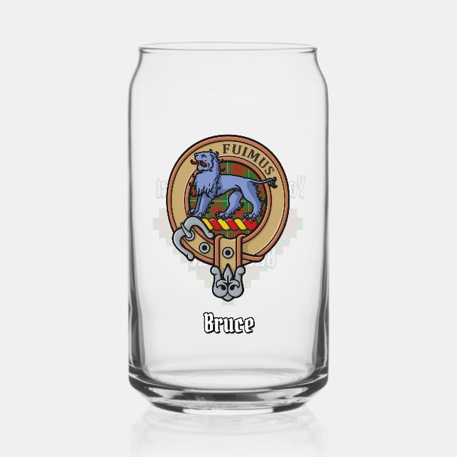 Clan Bruce Crest over Hunting Tartan Can Glass (Front)