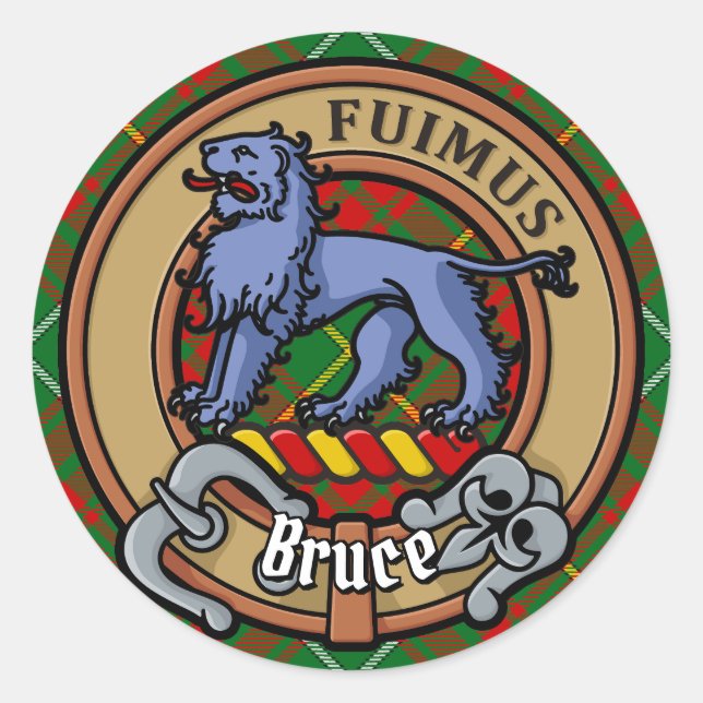 Clan Bruce Crest over Hunting Tartan Classic Round Sticker (Front)