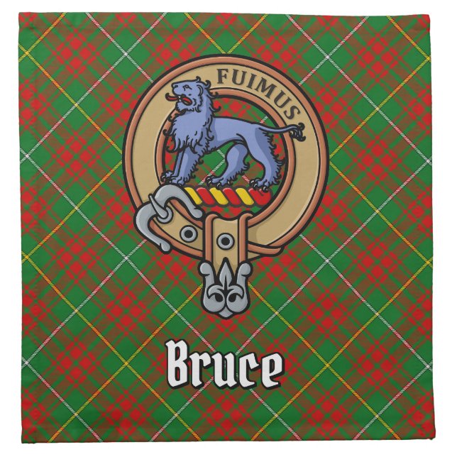 Clan Bruce Crest over Hunting Tartan Cloth Napkin (Front)