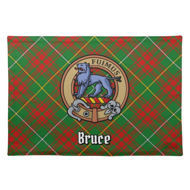 Clan Bruce Crest over Hunting Tartan Cloth Placemat (Front)