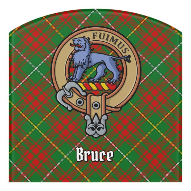 Clan Bruce Crest over Hunting Tartan Door Sign (Contour Front)