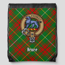 Clan Bruce Crest over Hunting Tartan Drawstring Bag