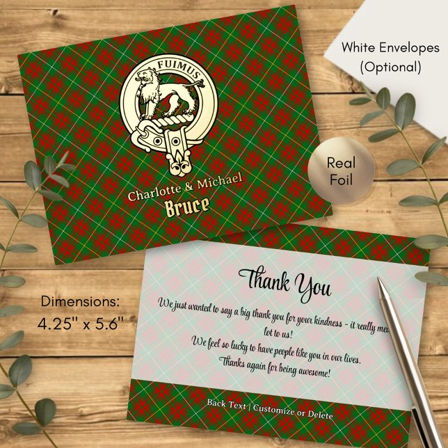 Clan Bruce Crest over Hunting Tartan Foil Invitation Postcard (Creator Uploaded)
