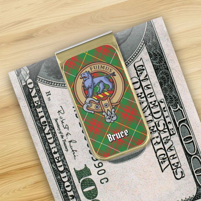 Clan Bruce Crest over Hunting Tartan Gold Finish Money Clip (Creator Uploaded)